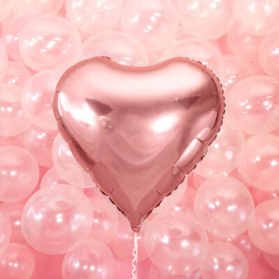 BALLON ALUMINIUM COEUR OR ROSE 45CM