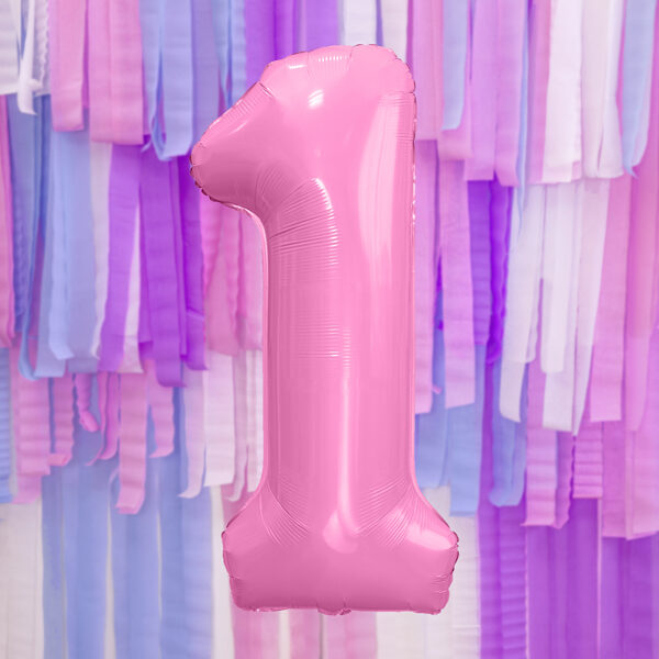 BALLON CHIFFRE « 1 » ROSE CLAIR