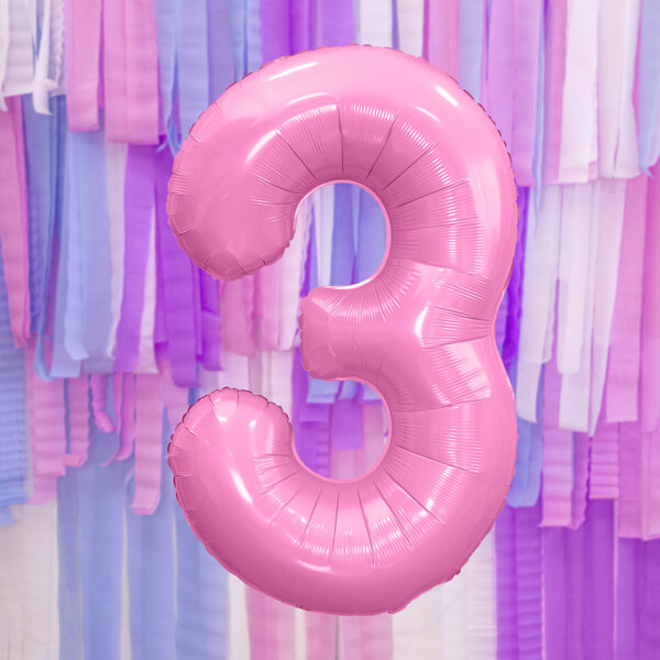 BALLON CHIFFRE « 3 » ROSE CLAIR