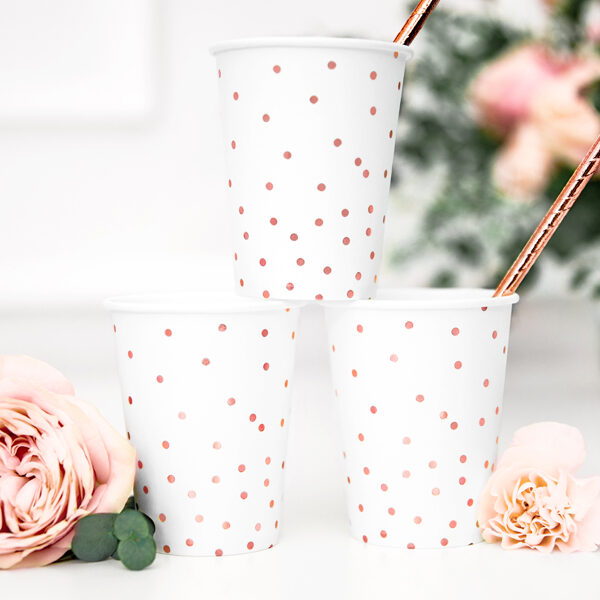 GOBELETS BLANCHE PASTEL POIS OR ROSE