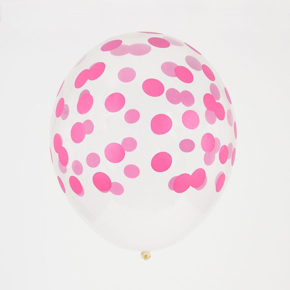 5 BALLONS IMPRIMÉS CONFETTIS - FUSCHIA