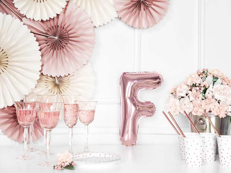 BALLON LETTRE "F" OR ROSE