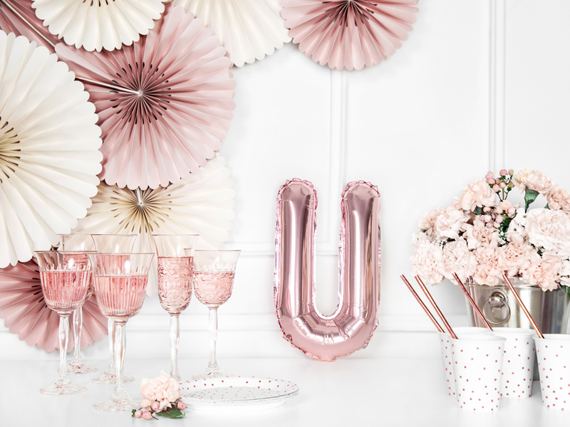 BALLON LETTRE « U » OR ROSE