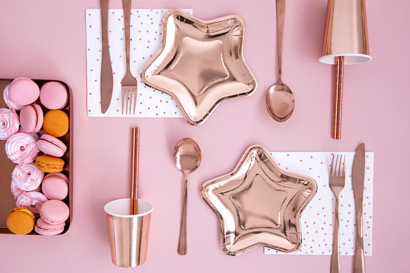 SERVIETTES BLANCHE PASTEL POIS OR ROSE