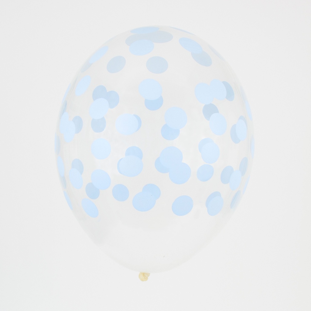 5 BALLONS IMPRIMÉS CONFETTIS - BLEU CLAIR