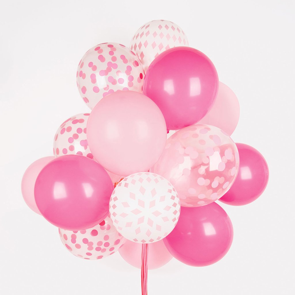 5 BALLONS IMPRIMÉS CONFETTIS - ROSE