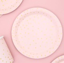 ASSIETTES ROSE PASTEL POIS OR