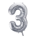 BALLON CHIFFRE « 3 » ARGENTÉ 86cm