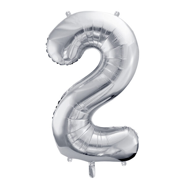 BALLON CHIFFRE « 2 » ARGENTÉ 86cm
