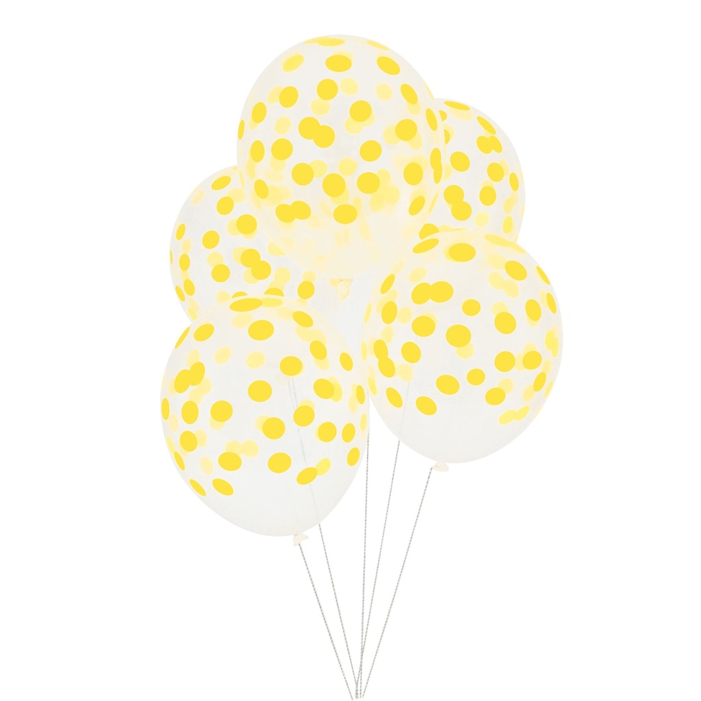 5 BALLONS IMPRIMÉS CONFETTIS - JAUNE