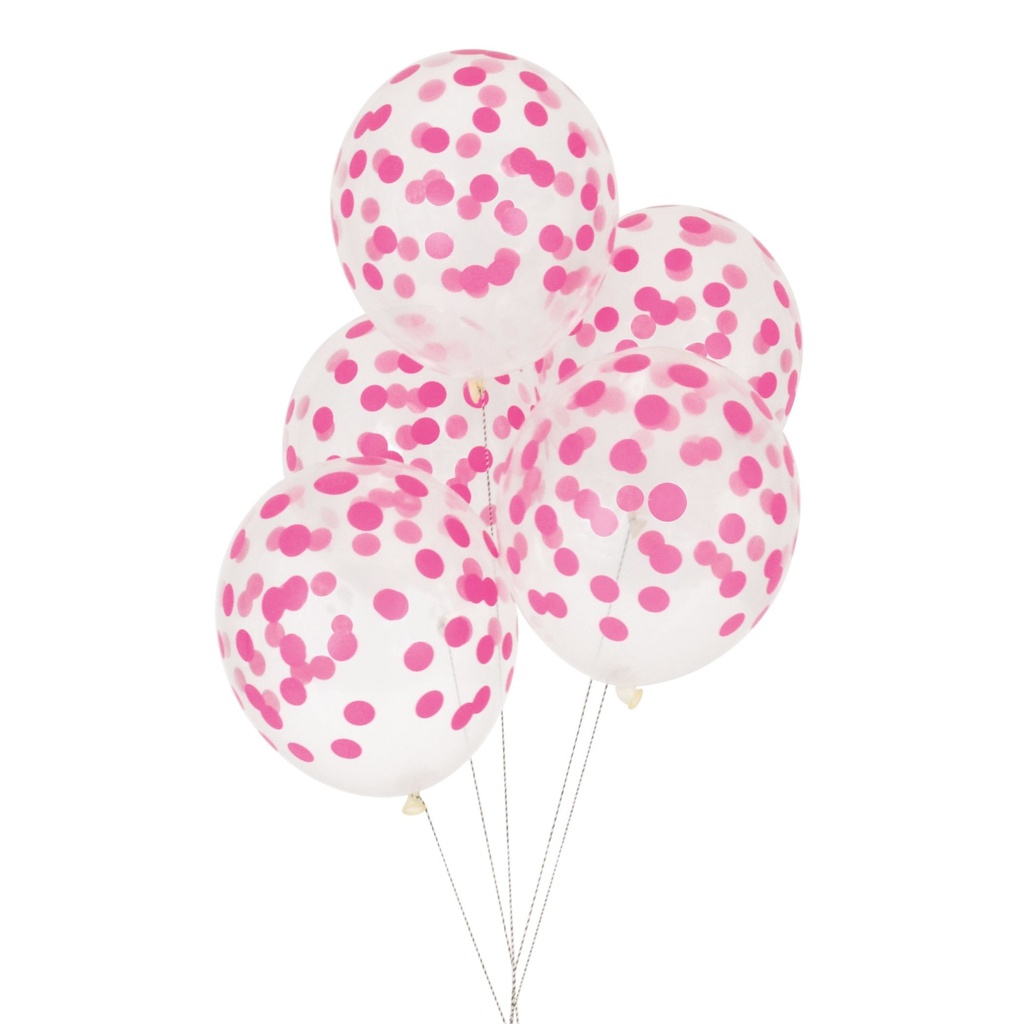 5 BALLONS IMPRIMÉS CONFETTIS - FUSCHIA
