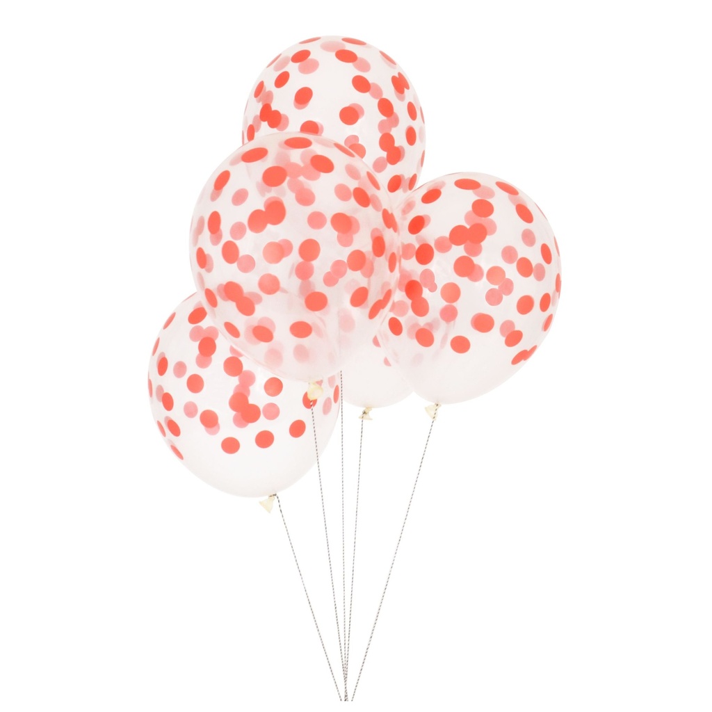 5 BALLONS IMPRIMÉS CONFETTIS - ROUGE
