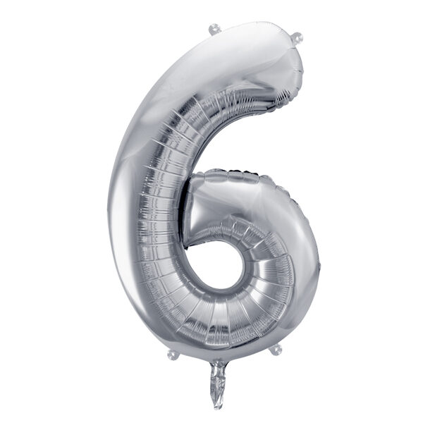 BALLON CHIFFRE « 6 » ARGENTÉ 86cm