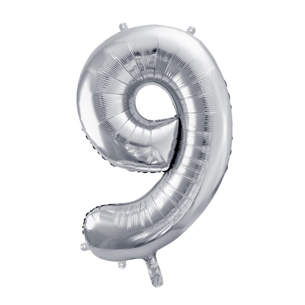 BALLON CHIFFRE « 9 » ARGENTÉ 86cm