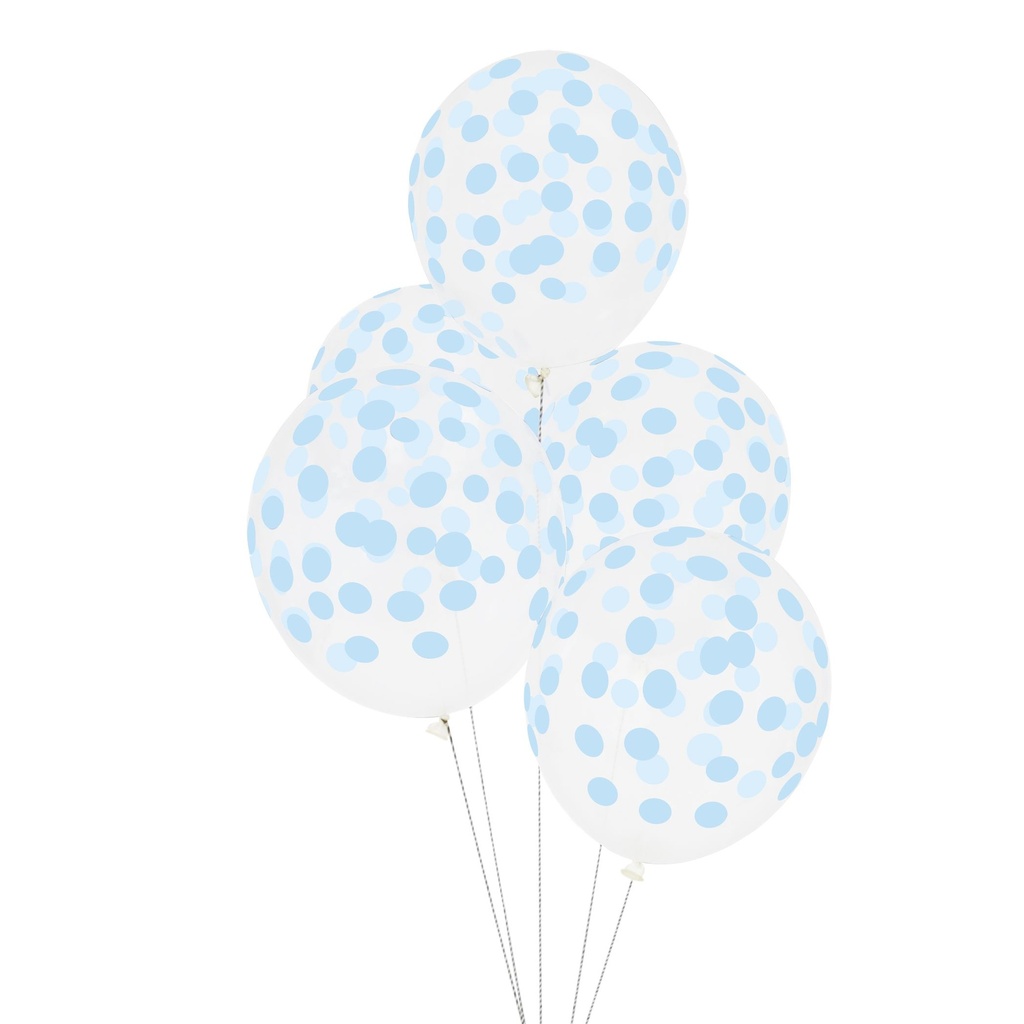 5 BALLONS IMPRIMÉS CONFETTIS - BLEU CLAIR