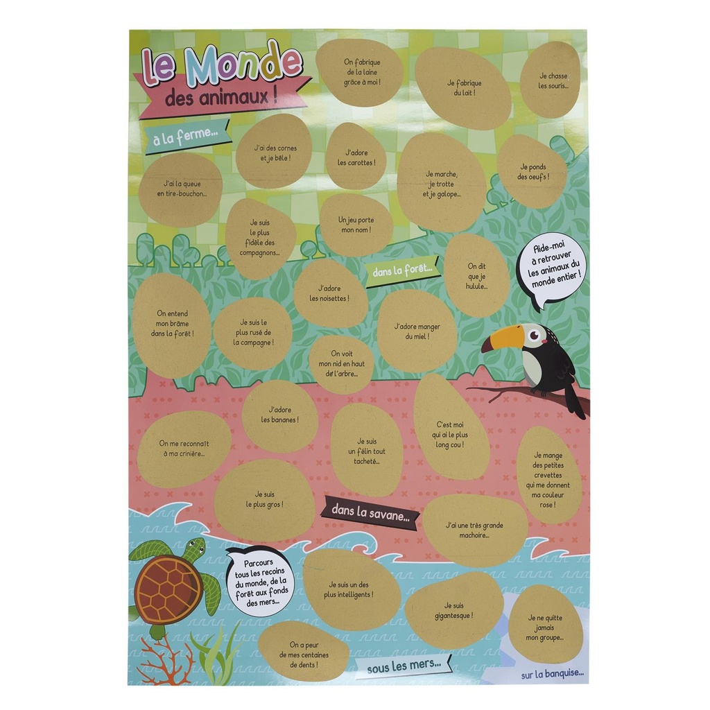 POSTER A GRATTER "LE MONDE DES ANIMAUX"