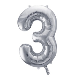 [FB1M-3-018] BALLON CHIFFRE « 3 » ARGENTÉ 86cm