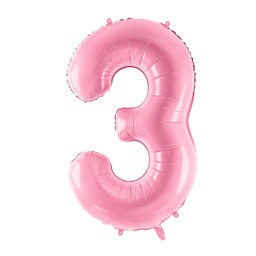 [FB1P-3-081] BALLON CHIFFRE « 3 » ROSE CLAIR 86cm